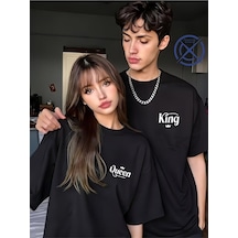 Nevermind King Queen Sevgili Tişört Kombini Unisex Çift Tişört Seti %100 Pa Siyah