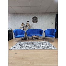 Zafir Krom Kaplama Tel Ayak Papatya Çay Seti Koltuk Takımı , Balkon, Salon, Ofis, Cafe Koltuk Takımı Mavi