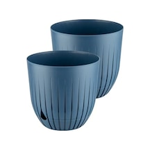 Çizgi Saksı Plastik Delikli Tabaklı Çiçek Saksısı 2 Adet, Mavi, 5 Litre