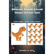 Dinozor Temalı Çocuk Odası Sticker Seti Dolap & Duvar Dekoru Çok Renkli