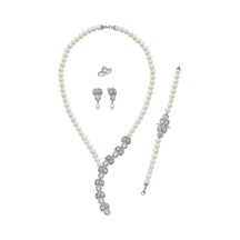 7,5 Mmkadın Doğal İnci Küpe Kolye Bileklik Yüzük Dörtlü Set 8 Gümüş