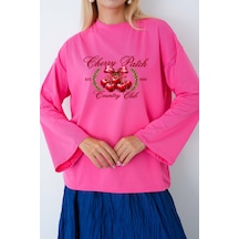 Medinenur Cherry Baskılı Tesettüre Uygun Uzun Kollu Body Pembe