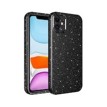 Apple Uyumlu iPhone 12 Kılıf Parlak Simli Ve Kamera Korumalı Spoty Silikon Kapak Siyah