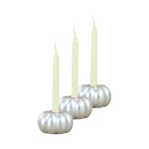 Eskitme Mumluk Şamdan 3 Adet Tealight Ve İnce Mum Uyumlu Kabak Model - Gümüş