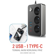 Usb Type-c Priz Dönüştürücü 2m Kablolu 2500w