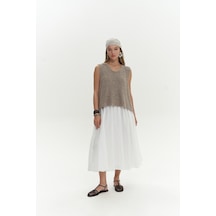 Amaya Bilek Hizasında Pileli Beyaz Etek Beyaz