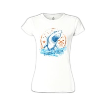 Shark Attack Beyaz Kadın Tshirt 001
