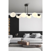 Beyaz Camlı Tristan 6'lı Sıralı Siyah Modern Yemek Masası Üstü, Salon Avize