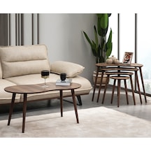 Vovvahome Moon 4lü Mdf Ahşap Zigon Sehpa Ve Orta Sehpa - Ceviz