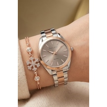 Bileklik Hediyeli Rose Gold/metalik Kahve Kadran Kadın Kol Saati 35 Mm Çelik Kordon 2 Yıl Garantili Gümüş - Rose Gold