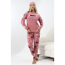 Fawn 5009 Peluş Welsoft Polar Kışlık Yumoş Kadın Pijama Takımı Pudra
