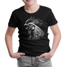 Rooster Realistic Siyah Çocuk Tshirt 001
