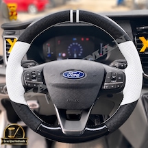 Ford Puma Dikme Direksiyon Kılıfı Delikli Deri Parlak Siyah Beyaz Detay Çift Yüzük Ve Dikiş 2020-2026