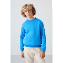 Tommylife Tommy Life Saks Pamuklu Kalın İçi Tüylü Yumuşak Dokulu Standart Fit Nakışlı Erkek Çocuk Sweatshirt - 11232 Saks