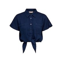 Only Onlleonı Seersucker Cap Knot Shırt Wvn Kadın Blue Gömlek - 15367290 Mavi
