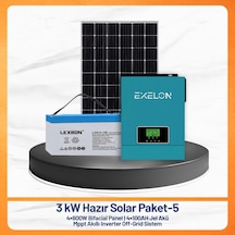 3 Kw Hazır Solar Paket - 5 4x600w Bifacial Panel + 4x100ah Jel Akü + Mppt Akıllı Inverter Off-grid Güneş Enerji Sistemi