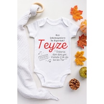 Babylimon Unisex Bebek Bizi Çekemeyenler Teyze Desenli Kısa Kol Body Beyaz - 103535759 Beyaz