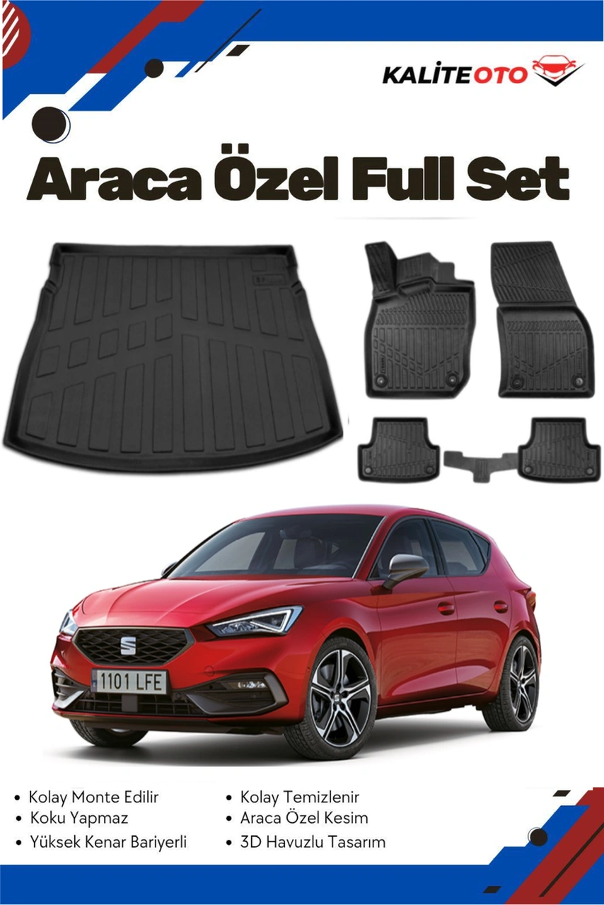 Seat Leon E-hybrid 2021-2022-2023-2024-2025 Model Yumuşak Paspas+bagaj Havuzu Seti