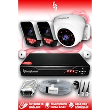 Bayicam 3 Kameralı Süper 1 İç Kamera Set HDD'siz 5 MP 2K Net Gece Görüşlü Güvenlik Kamerası Sistemi