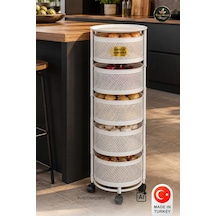 River World Tekerlekli Rengi Beyaz Açılabilen 5 Katlı Çok Amaçlı Metal Raf Mutfak, Balkon, Kiler Çok Renkli