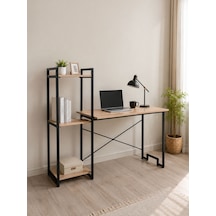 Raflı Çalışma Masası Kitaplıklı Bilgisayar Masası Metal Ayaklı Home Office Ofis Masası Siyah - Siyah