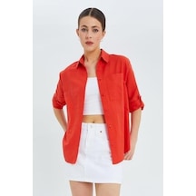 Mixray 9942 Kadın Oxford Uzun Kol Basic Gömlek Nar