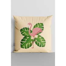 Yeşil Yapraklar Ve Flamingo Dijital Baskılı Yastık Kırlent Kılıfı - 3284