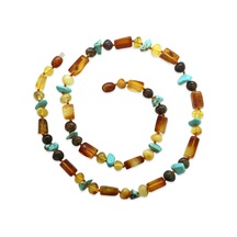 Doğal Form Multicolor Renkli Firuze Doğaltaş Süslemeli Doğal Damla Kehribar Erkek Kolye Çok Renkli