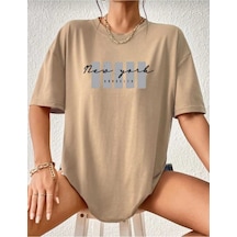 Kozia Outdoors Malkoçbey Newyork Broklıyn Baskılı Overisze Unisex Basic T-shirt Bej