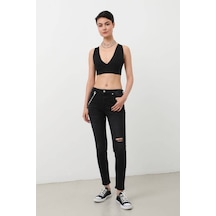 Kadın Skinny Fit Esnek Pantolon Siyah 001