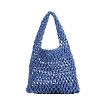 Suntek Omuz Çantası Saplı Çanta Plaj Tote Kadın Piknik Mavi Mavi