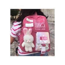 Kore Model Mini Oyuncaklı Sırt Çantası Pembe Çok Renkli