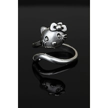 Hello Kitty Ayarlanabilir Alyans Yüzük Antik Oksit Gümüş Kaplama Çok Renkli