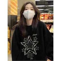 Startmore Slogan Grafikli Düşük Sweat Siyah Siyah