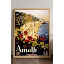 Amalfi Doğal Ahşap Çerçeveli Poster, Dekoratif Seyahat Duvar Tablosu
