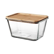 365+ 1,8 Lt Bambu 21x15x12 Cm Vakumlu Dikdörtgen Bambu Kapaklı Saklama Kabı Cam - Bambu Şefaf