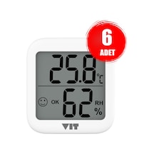 Vıt 6'lı İç Mekan Dijital Isı Ve Nem Ölçer Beyaz Termometre Wvt17-04 Thermometer