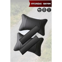 Hyundai Bayon Uyumlu Deri Yastık Set Siyah Lüks Deri Kemer Koruyucu