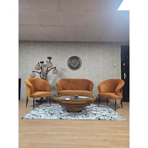 Zafir Teddy Takım Siyah Boyalı Telli Ayak Çay Seti Koltuk - Berjer , Balkon, Salon, Ofis Kiremit