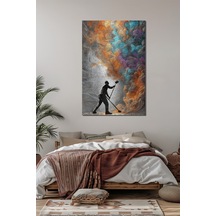 Soyut Sanat Baskılı Cam Tablo Renkli Fırça Efektli Modern Duvar Dekoru
