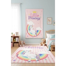 Gökkuşağı Unicorn Çocuk Odası Halısı Pembe