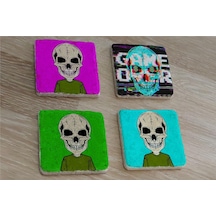 Kuru Kafa Game Over Doğal Taş Bardak Altlığı 4'lü Set - Natural Stone Coasters - Taş Çok Renkli