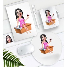 Kişiye Özel Bayan Patron Karikatürlü Defter Kalem Kupa Mouse Pad Seti-7