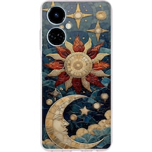 Printify Tecno Camon 19 İle Uyumlu Vitray Sol Ve Luna Tasarımlı Şeffaf Silikon Kılıf Şeffaf