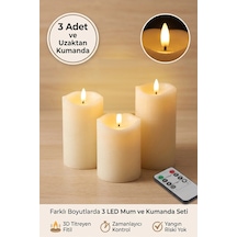 Acetech 3'lü Set Kumandalı Alevsiz Titreyen Fitil Led Mum Gerçek Parafin Balmumu Dekoratif Aydınlatm Çok Renkli