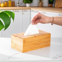 Porsima 0006 Bambu Peçetelik Ahşap Dekoratif Peçetelik Masaüstü Peçetelik Peçete Düzenleyici Peçete Kutusu Çok Renkli