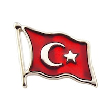 Anahtarlık Sepeti Türk Bayrağı Rölyef Dalgalı Rozet 2x1,5 Cm - Nikel