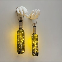 El Yapımı Heykel El Dekorlu Led Işıklı Yeşil Şarap Şişesi Aplik 2 Çok Renkli