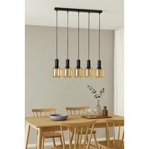 Tanem Modern Tasarım Salon Mutfak Cafe Siyah Renk Bal Camlı Sıralı 5 Li Avize Siyah Bal Siyah Bal