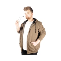 Mode Xl Erkek Sweatshirt Kapşonlu Zippered Basic 20543 Haki 001
